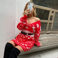 ugly christmas sweater dress for women asymmetric winter warm fashion mini dress xmas gift 2021