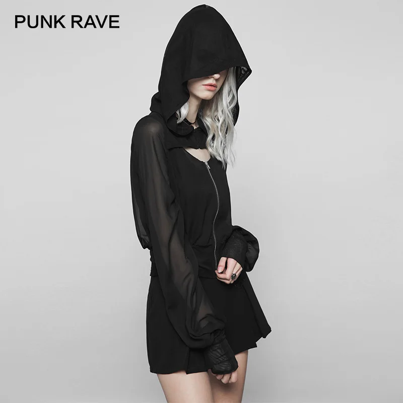Женское короткое пальто с длинным рукавом прозрачное шифоновое в стиле панк v