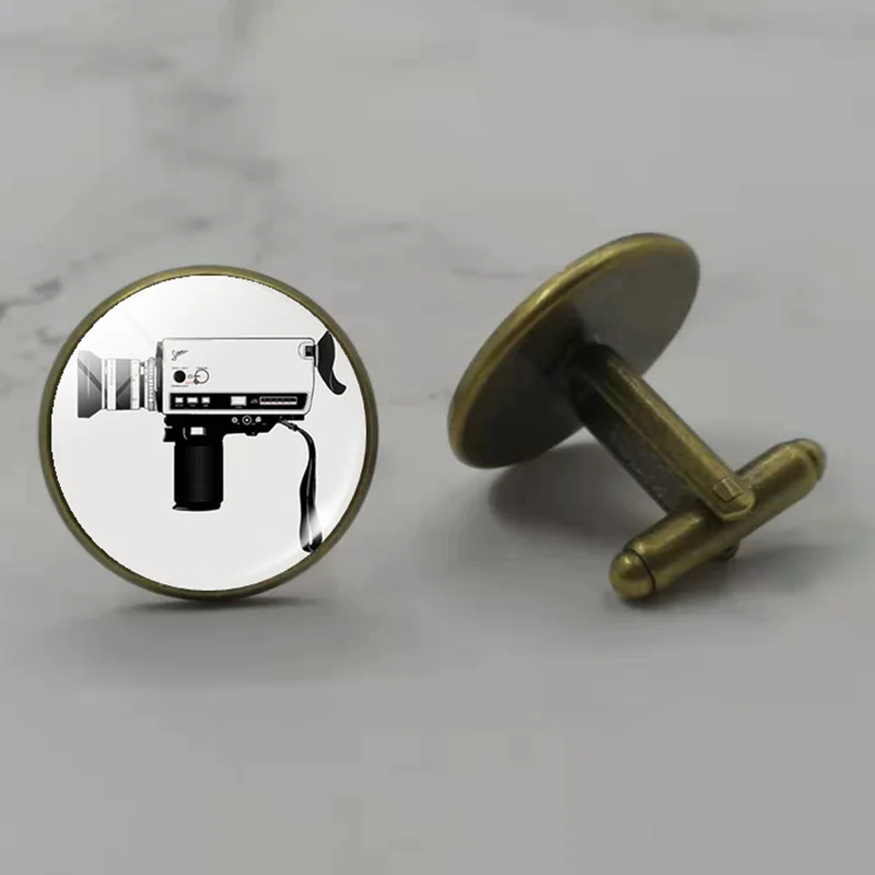 Старинные камеры Телефон Запонки с фотографией посеребренные стеклянные