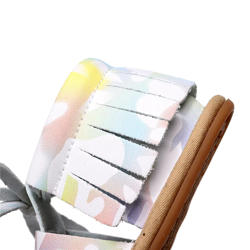 

Summer Fringe Baby Boys Girls Sandals Graffiti Print Weave Newborn Sandals Hard Sole Lace-up Toddler Footwear OpenToe Crib Shoes