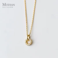 modian double round clear cz necklace for women genuine 925 sterling silver gold color chain necklaces female fine jewelry
