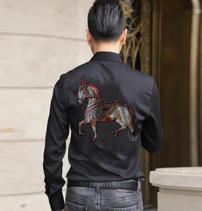 

Мужская рубашка с бриллиантами и камнями, мужские большие размеры, мужские рубашки в стиле хип-хоп