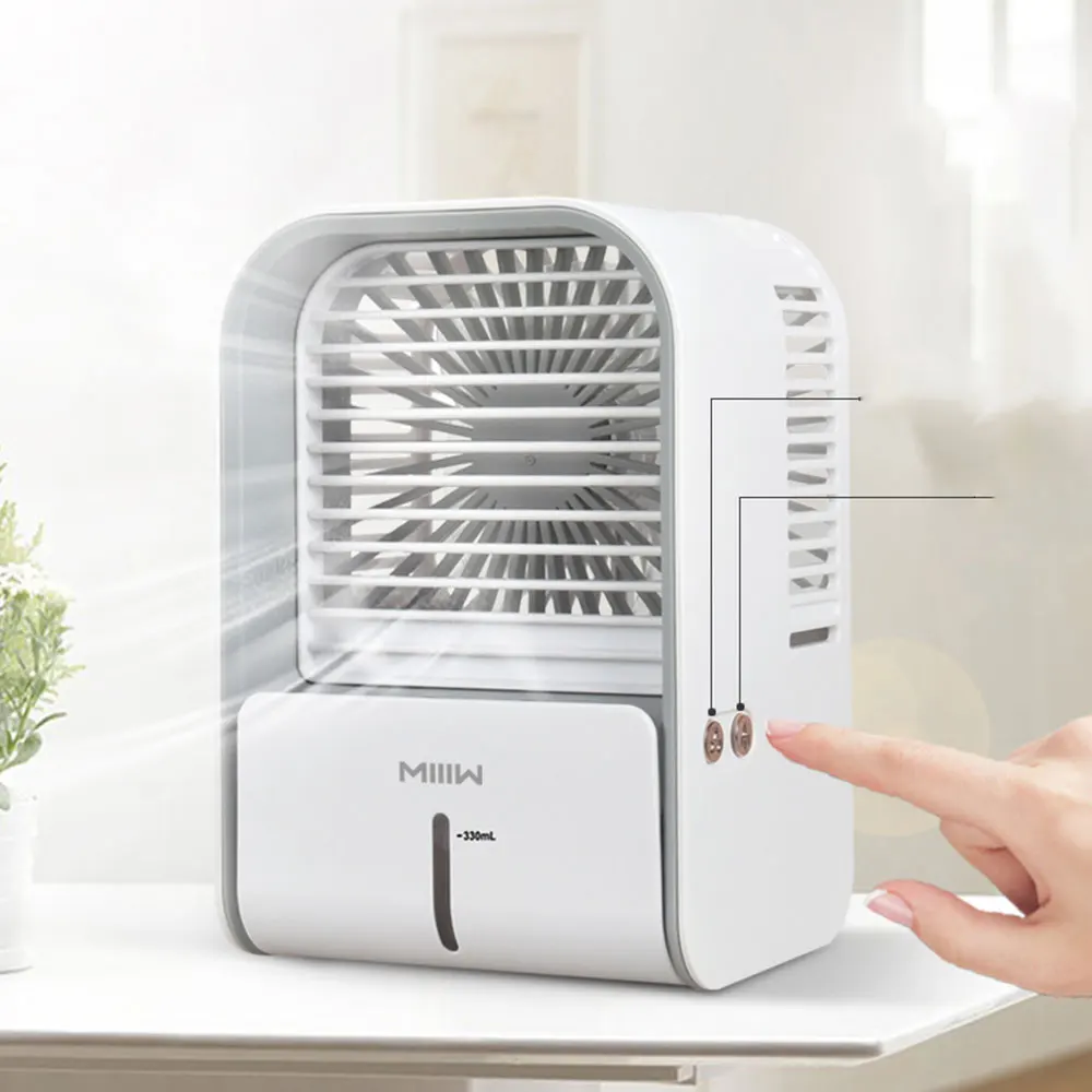 

MIIIW Portable Air Conditioning Fan With Humidifier Mist Spray Fan Rechargeable Aroma Humidifier Fans Desktop Cooling Fan