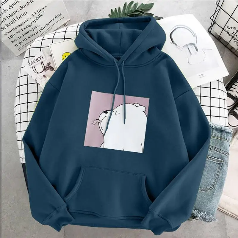 Oversized Print Kangaroo Pocket Sweatshirts Hoodies Hooded Harajuku Spring Casual Vintage Korean Pullovers Women Sweetshirts