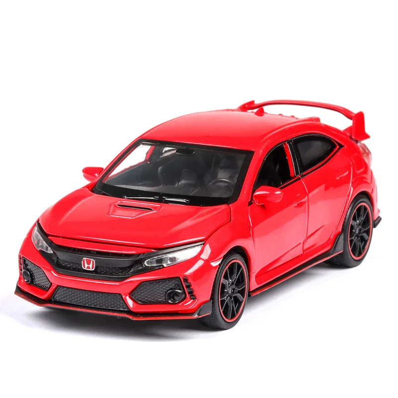 

Miniauto 1:32 Civic Type-R Diecast Car Alloy Metal Cars Toys for kids doors open Music Light pull-back vehicle Boy Toys Birthday