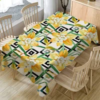 yellow floral table cloth linen thicken geometric plaid waves tablecloth kitchen dust proof rectangular flower plant table cover