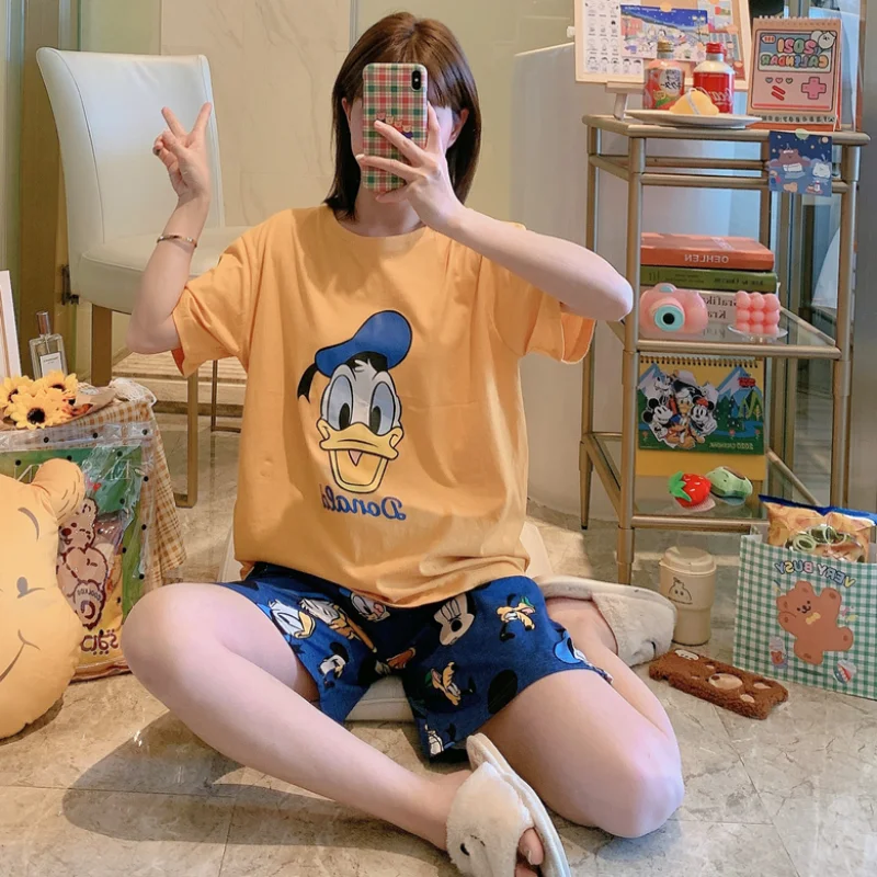 Disney Donald Duck Summer 2021 New Short-sleeved Shorts Ladies Pajamas Suit Simple Style Short Pajamas Women's Home Wear Suit