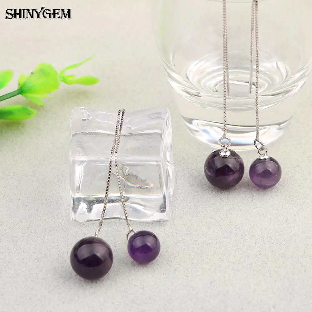 Модные длинные серьги линии 8 10 мм серебристого цвета с натуральным камнем и