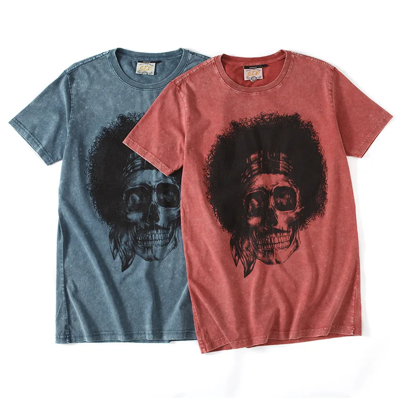 

Летняя мужская футболка с принтом черепа, футболки с коротким рукавом, Мужская Винтажная футболка с круглым вырезом, Повседневная футболка,...