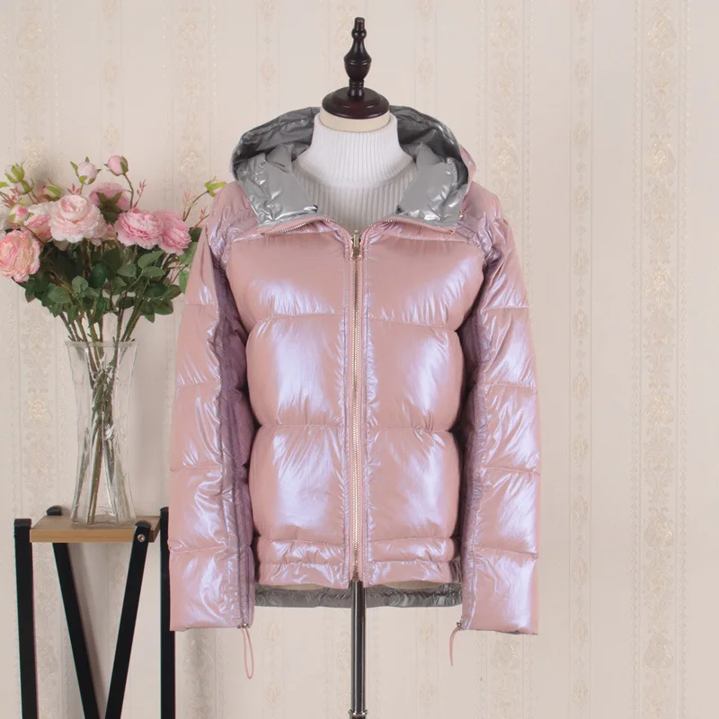 Pink 1 Luzuzi пуховик женский короткий толстый натуральный Лисий меховой воротник двухсторонний глянцевый Серебряный Розовый Большой размер теплый пуховик - Цвет: Pink 1