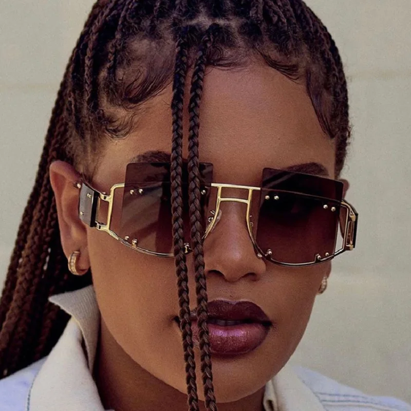 

2021New Sunglasses Women Oversized Rivet Eyewear MetalFrame Irregularity Hiphop Sun Glasses for Female Gift Brand Designer Uv400