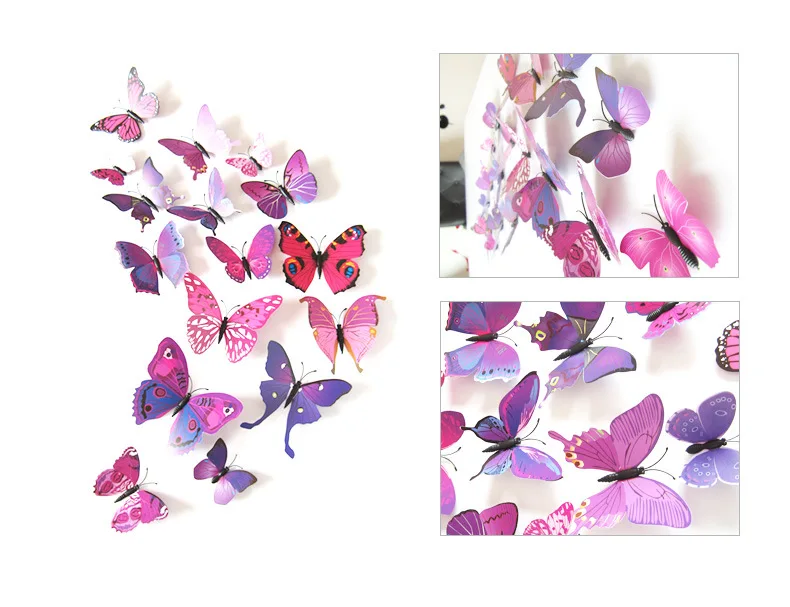 

12pcs Sinlge Layer 3D Butterfly Wall Stickers Cute Children Bedroom Decor Wall Decor Decals for Furniture Lifelike Room Decor