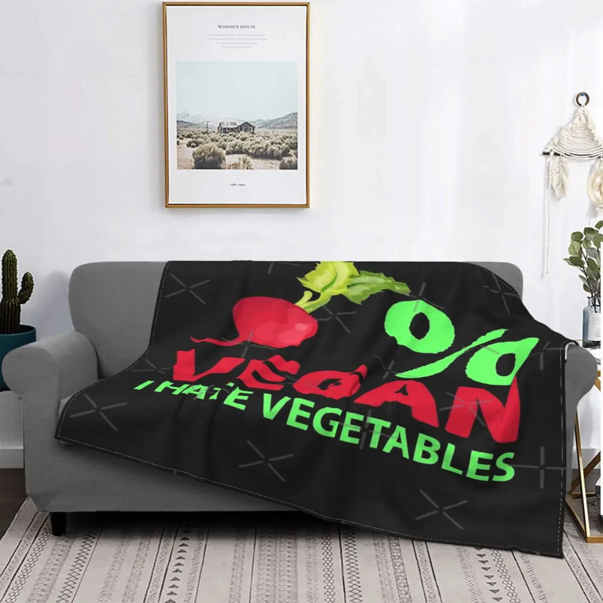 

Manta vegana I Hate Vegetables, colcha a cuadros para cama, toalla de playa, manta Kawaii, colchas para camas
