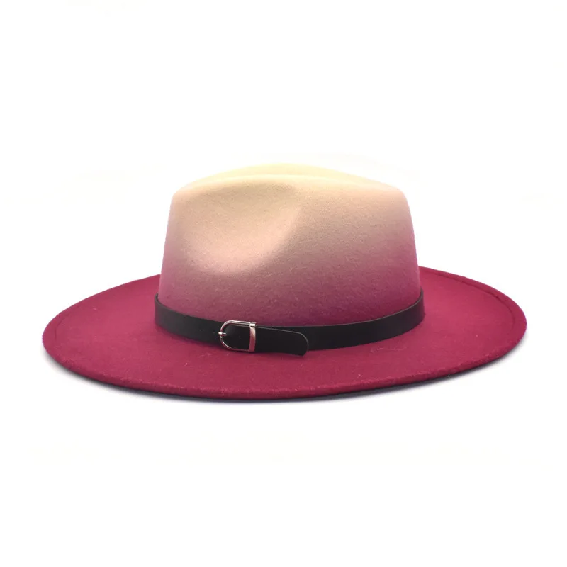 

European and American retro Fedoras felt hat Big Brim Top Hat Women's autumn and winter new British Style gradient jazz hat