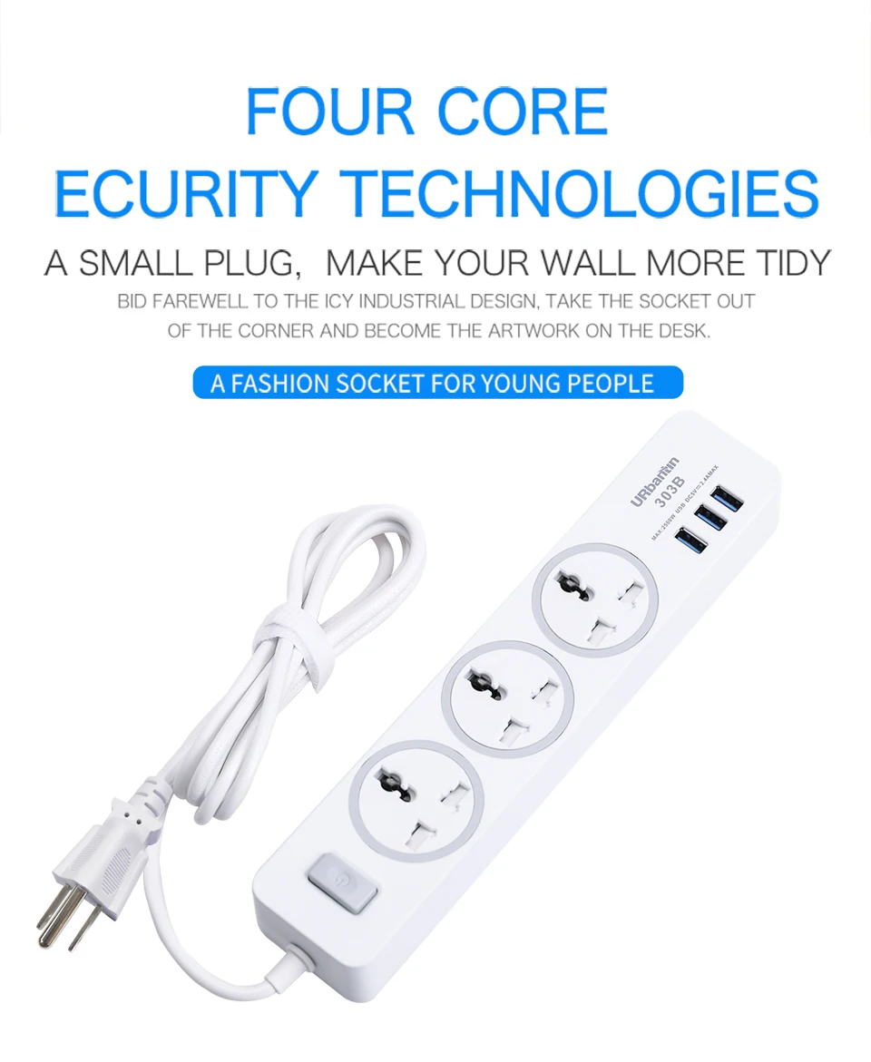 Urbantin USB силовая полоса умная вилка Быстрая зарядка USB Универсальная Розетка с EU UK AU US вилка мульти штепсельная силовая полоса