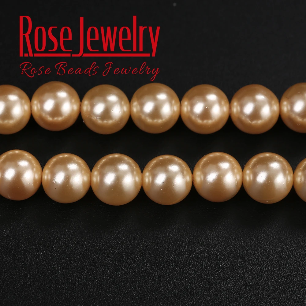 Шампанское с термообработанной искусственной жемчужной пудрой, круглые бусины россыпью, размер 4, 6, 8, 10, 12 мм, зеркальный браслет