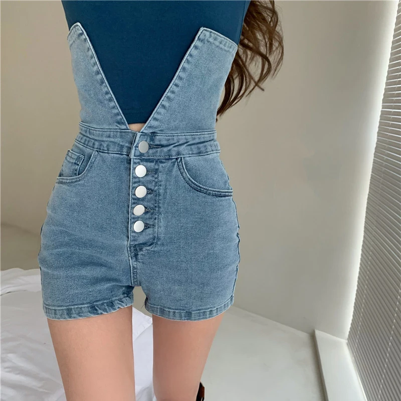 

Lapel French Retro High Waist Denim Shorts FashIon Harajuku Single Breasted Slim Jeans Shorts Plus Size Skinny Blue Hot Shorts