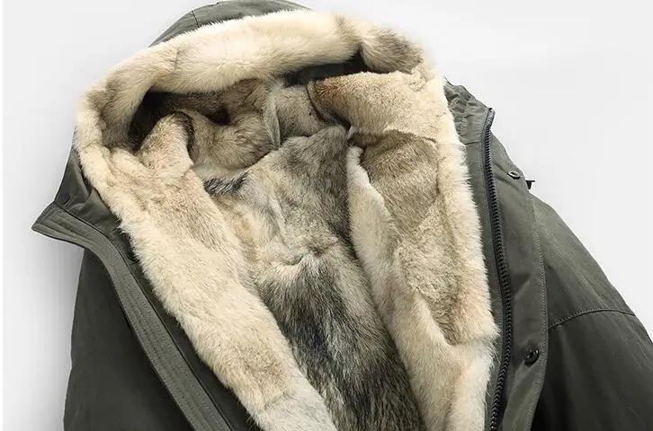 

Parker Men Fur Winter Liner hooded Thick Coat Men's Warmer Leather Jacket Really wolf hair