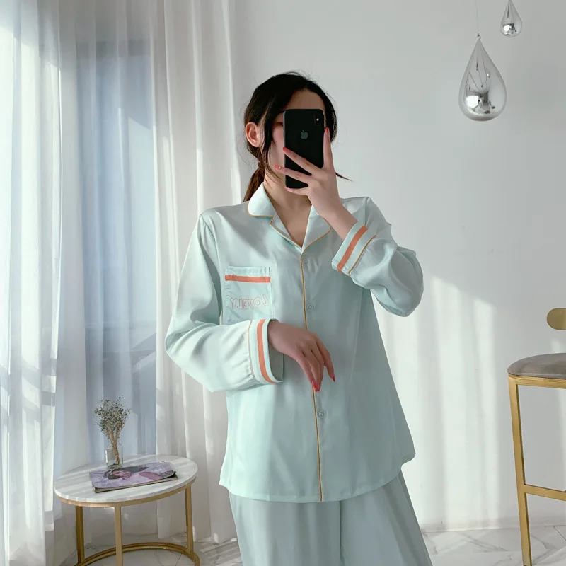 Long Sleeve Pajamas Autumn Trousers Suit Fashion Pyjama Set Large Size Nightwear Home Service House Nightdress Costume Outfit