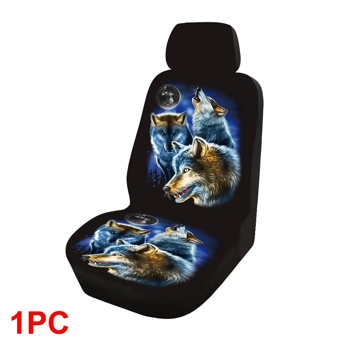 

1/7pcs Car Seat Cover Front Seat Covers 3D Wolf Printed Mesh Sponge Cushion Universal Full Cover Set Interior Accessories