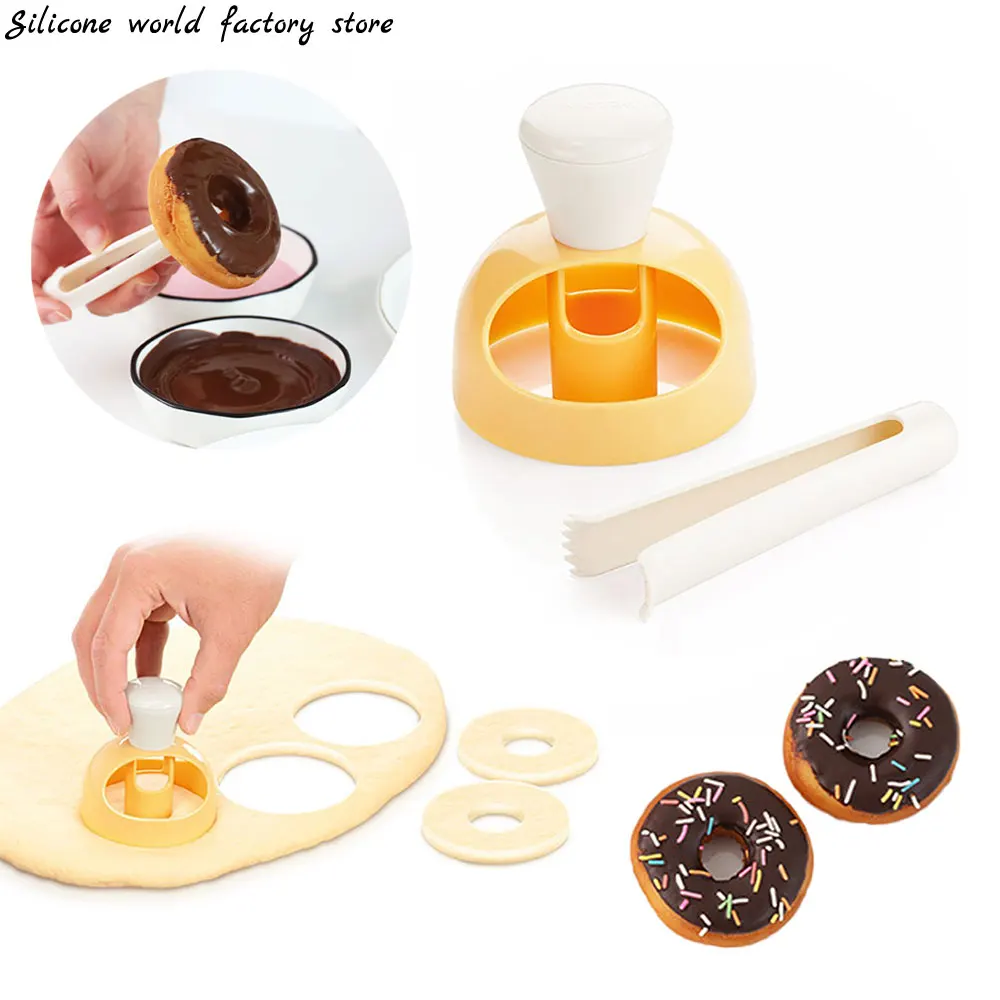 

Silicone world Donut Mold With Dipping Tongs DIY Donut Making Artifact Dessert Cake Mold Pastry Baking Tools Kitchen Gadget