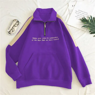 

2021 Warm Patchwork Turtleneck Casual Clothes for Students Harajuku Hoodies Women Simple Zipper Korean Style Loose Plus Velvet