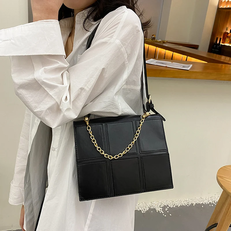 Сумка на плечо для женщин кожаная однотонная клетчатая Повседневная Сумочка