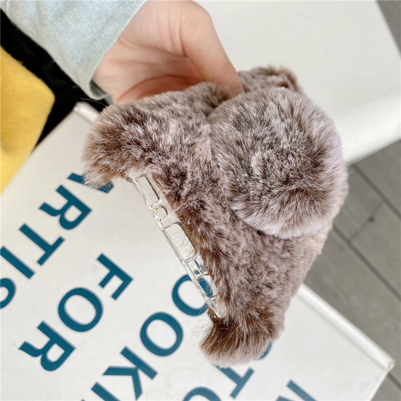 Soft Plush Case For Realme 1 2 3 3i 5 5i 5s 6 6i 6s 7 7i 8 5G Narzo 10 10A 20 20A 30 30A Pro Furry Rabbit Bunny Fur Hair Cover