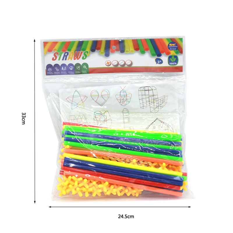

4D DIY Straw Building Blocks Plastic Stitching Inserted Construction Assembled Blocks Bricks Educational Toys for Children Gift