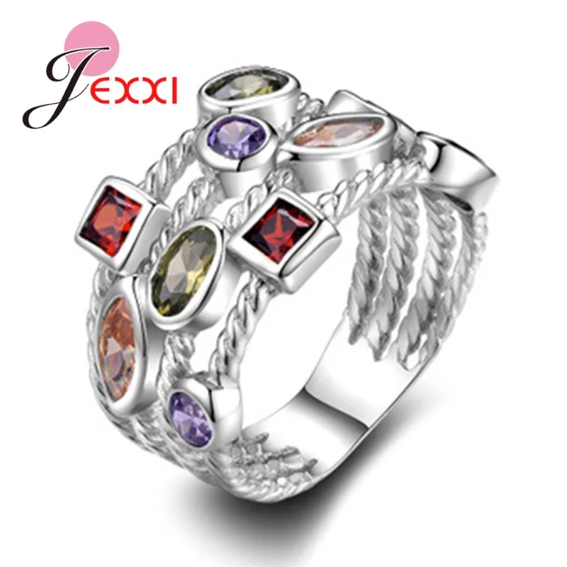 

Женское кольцо из серебра 925 пробы, с разноцветным фианитом