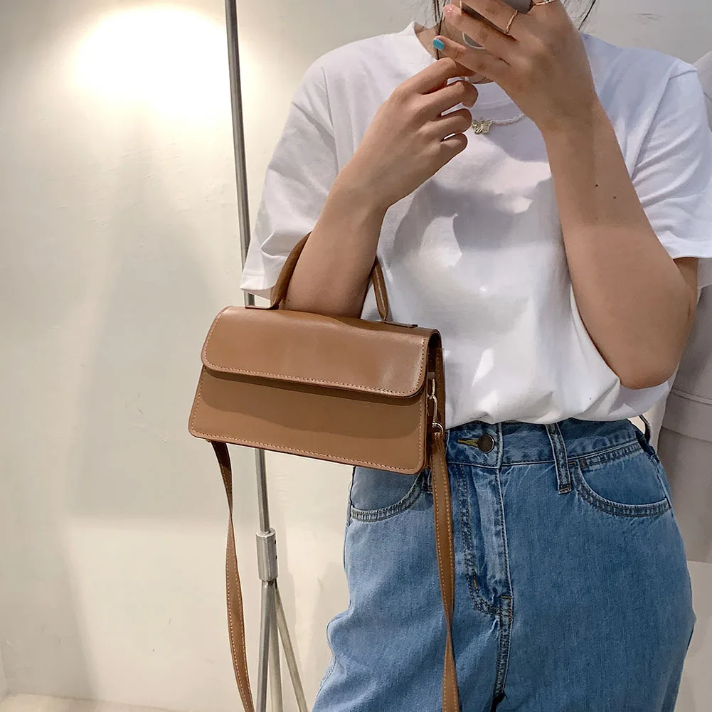 

Fashion Women PU Leather Solid Color Crossbody Shoulder Bag Ladies Vintage Top-handle Square Handbags Tote Purse