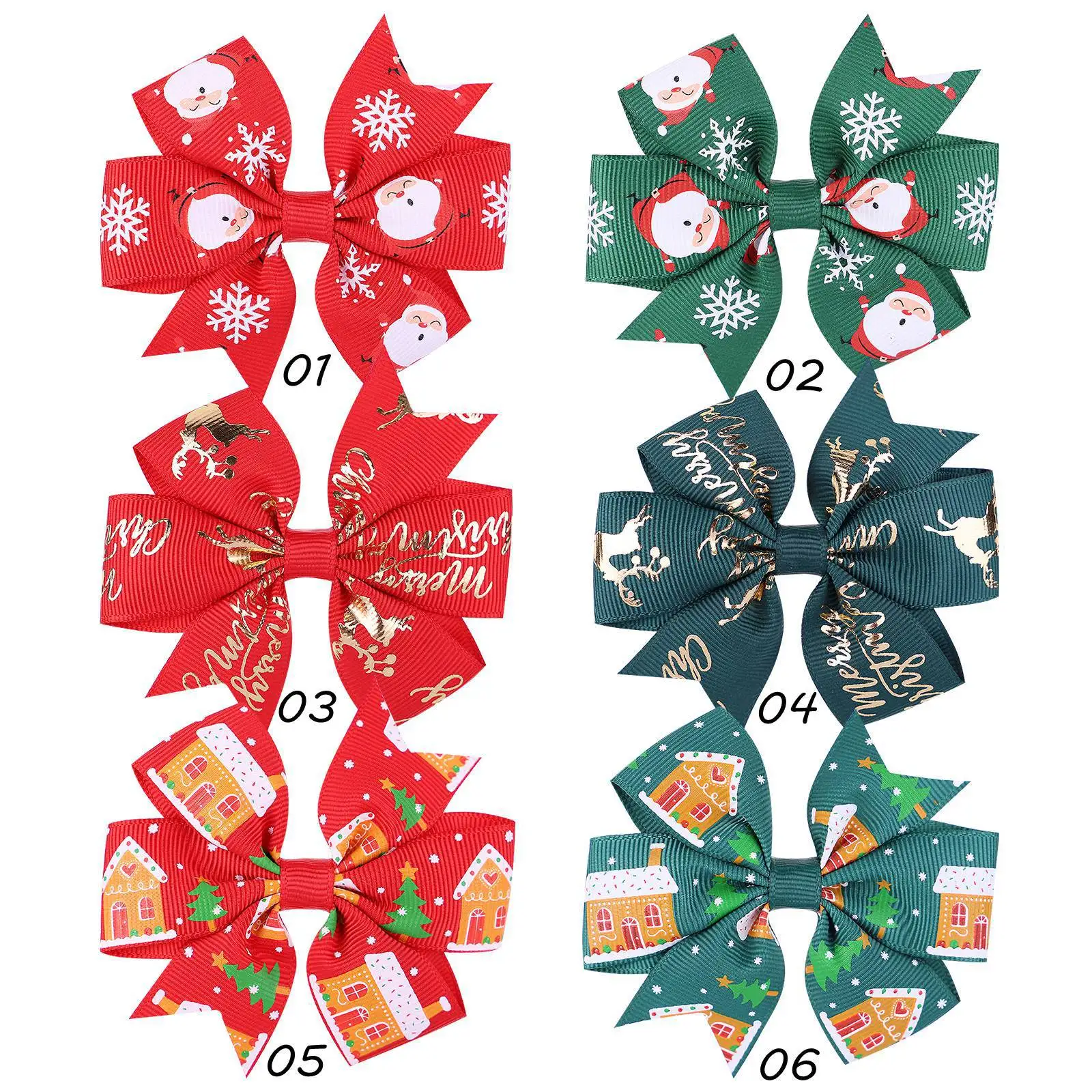 12 шт./лот 3-дюймовые рождественские блестящие заколки для волос с бантом крупным