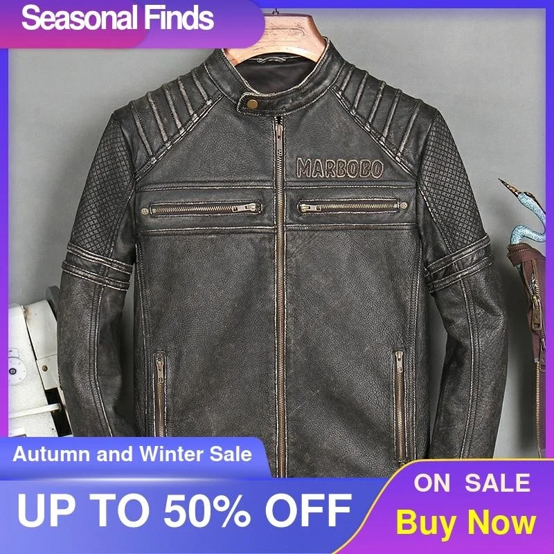 

Vintage 2021 Black Motorcycle Style Genuine Leather Jacket Men Plus Size 5XL Real Natural Cowhide Autumn Slim Fit Biker Coat