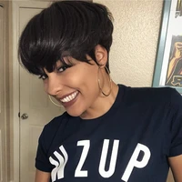 puromi short pixie cut wig human hair wigs for black women brazilian short non remy layered cut wigs with bangs 1b color