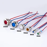 6812161922mm metal led warning indicator light waterproof ip67 signal lamp pilot wires switch 3v 5v 12v 220v red blue