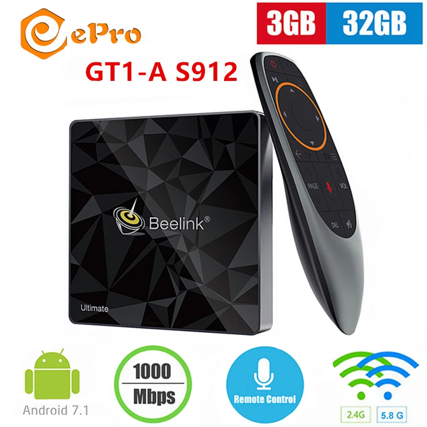 Beelink GT1 A TV Box Amlogic S912 Android 7 1 Голосовое управление 3 ГБ 32 2 4G 5 8G WIFI HD2.0 4K медиаплеер