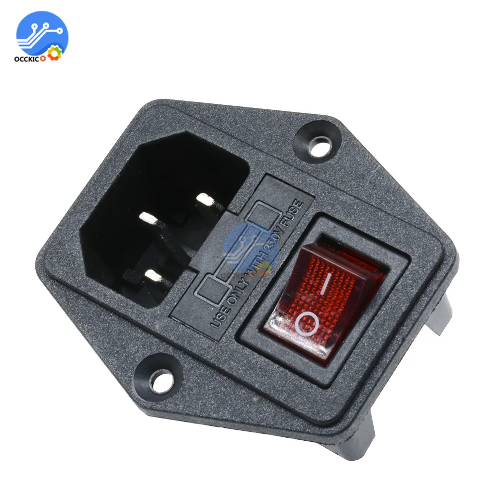 1 шт. черный, красный 3 Pin Мощность розетка переключатель 10A 250V вход электрические Мощность розетки с 5 мм* 20 мм предохранитель держатель коромысла переключения