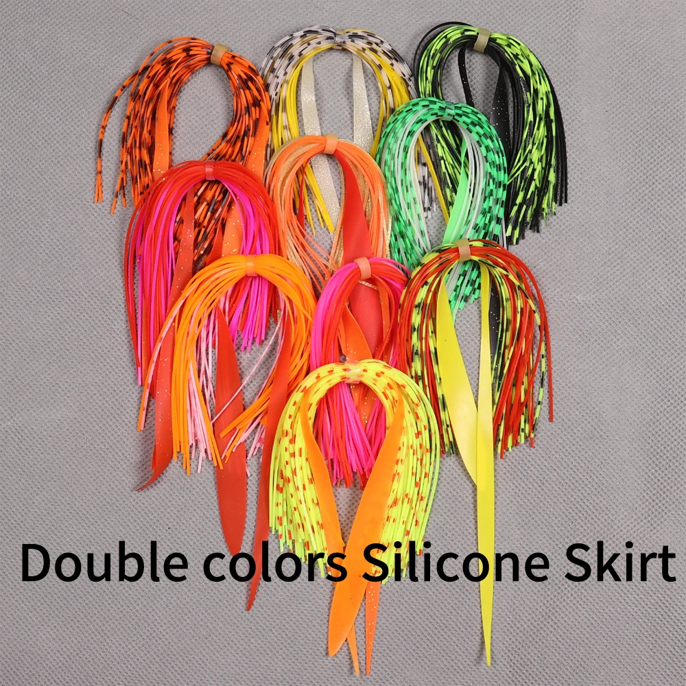 

10 Bundles Double Colors Mixed Silicone Skirt Trailer Replacement for Slider Jigs Squid Madai Snapper Jigging Fishing Lure