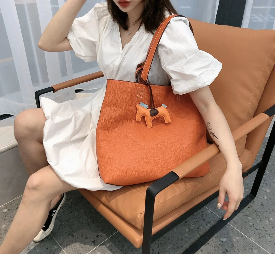 

Double-sided head layer bovine leather tote bag simple fashion one-shoulder