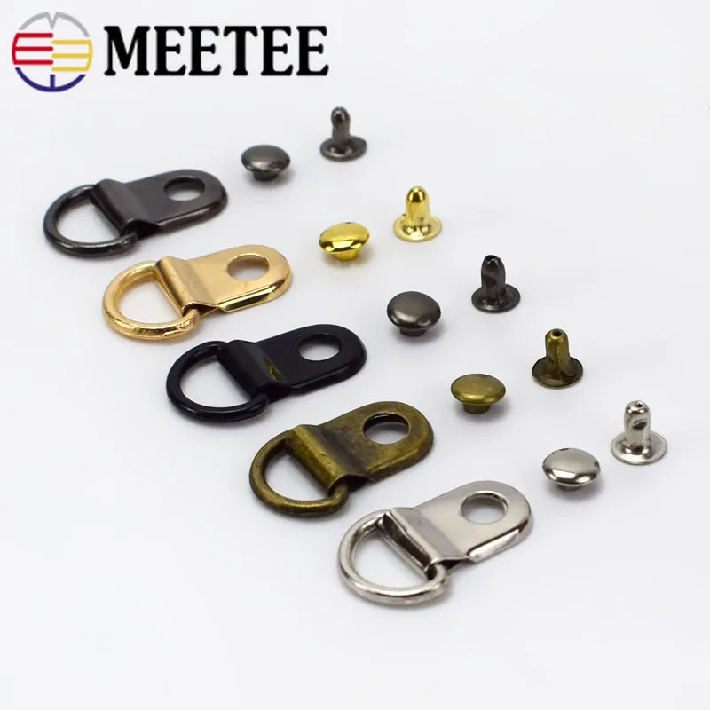 

5/15/25Sets 9*14mm Metal Copper D Ring Buckles Carabiner Installation Nail DIY Shoes Strap Buckle Bag Accessories Leather Craft