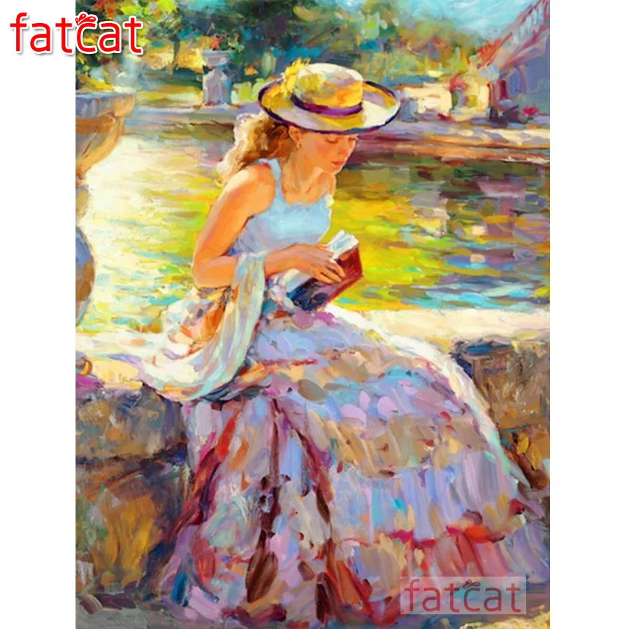 

Алмазная картина FATCAT для рукоделия, 5d, квадратная, круглая, алмазная вышивка, Алмазная мозаика, абстрактная девушка, книжный декор, AE1447