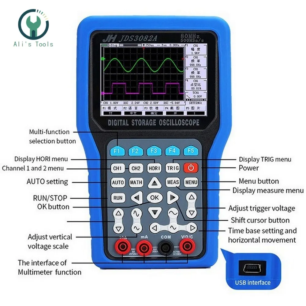 Портативный осциллограф JDS3072E JDS3082A JDS3051A цифровой прибор Jinhan для хранения данных 50