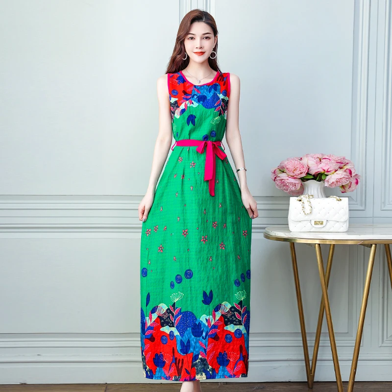 

Женское платье без рукавов, повседневное ТРАПЕЦИЕВИДНОЕ ПЛАТЬЕ до колена с круглым вырезом и принтом, большие размеры 5XL, лето 2021