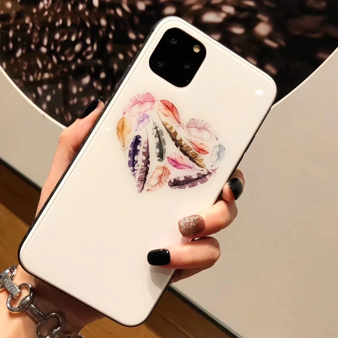 Роскошный красочный чехол из закаленного стекла для телефона для iphone 7 8 6 6s Plus XS Max XR X Ловец снов перо Глянцевая стеклянная крышка для телефона F