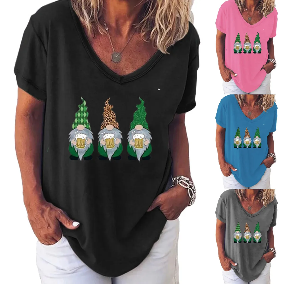 

New Year T Shirts For Women 2022 Harajuku V Neck Short Sleeve Tee Top Christmas Funny Graphic Tee Top Print T-shirts