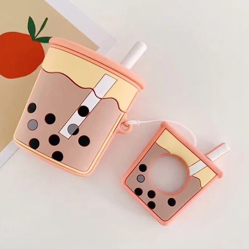 OR Для гарнитура для airpods чехол мультфильм милый мягкий молочный шарик чай Boba бутылка для напитков мягкий силиконовый защитный чехол с кольцом на палец - Цвет: OR