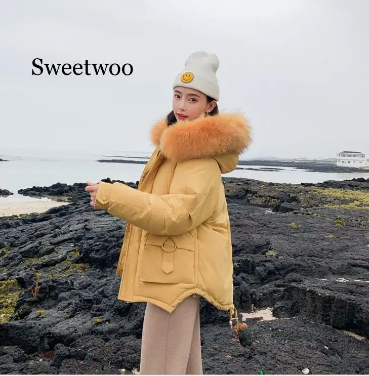 New Korean Fur Hooded Jackets Parkas Winter Jacket Women Short Style Tie Up Warm Thick Slim Winter Coat Female