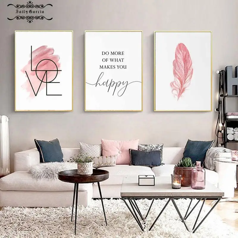 Плакаты и принты розовых перьев в скандинавском стиле плакат любви простое