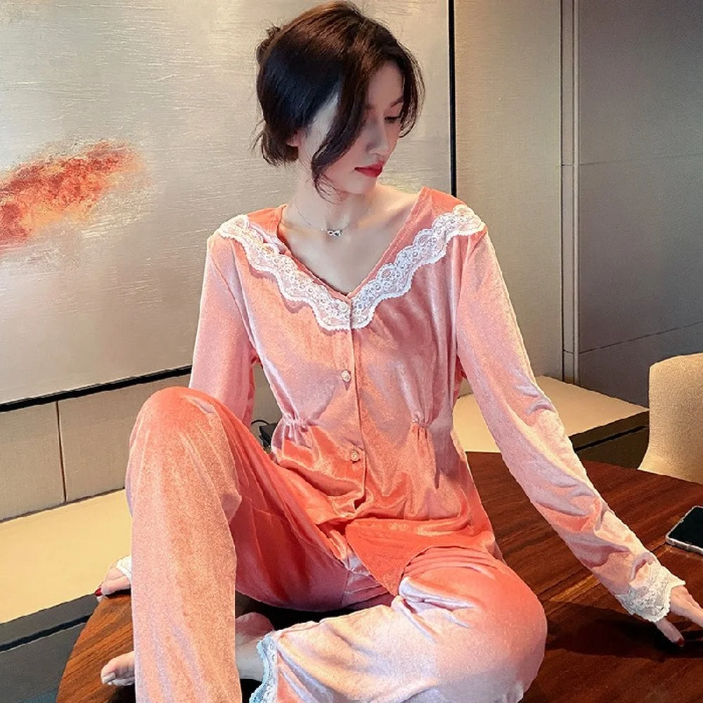 Winter Gold Velvet Pajamas for Women's Cardigan Lazy Fashion Suit Home Service Women's Pajamas Set Home Clothes Sleepwear пижама