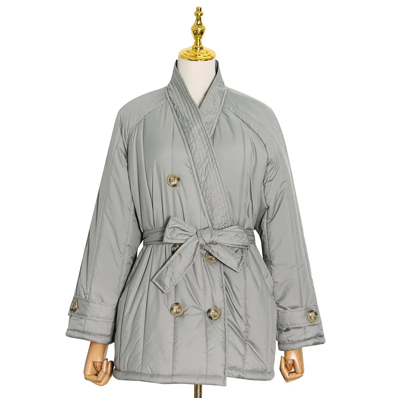 

New fashion temperament v-neck solid color loose lace-up cotton-padded jacket coat cotton-padded jacket women